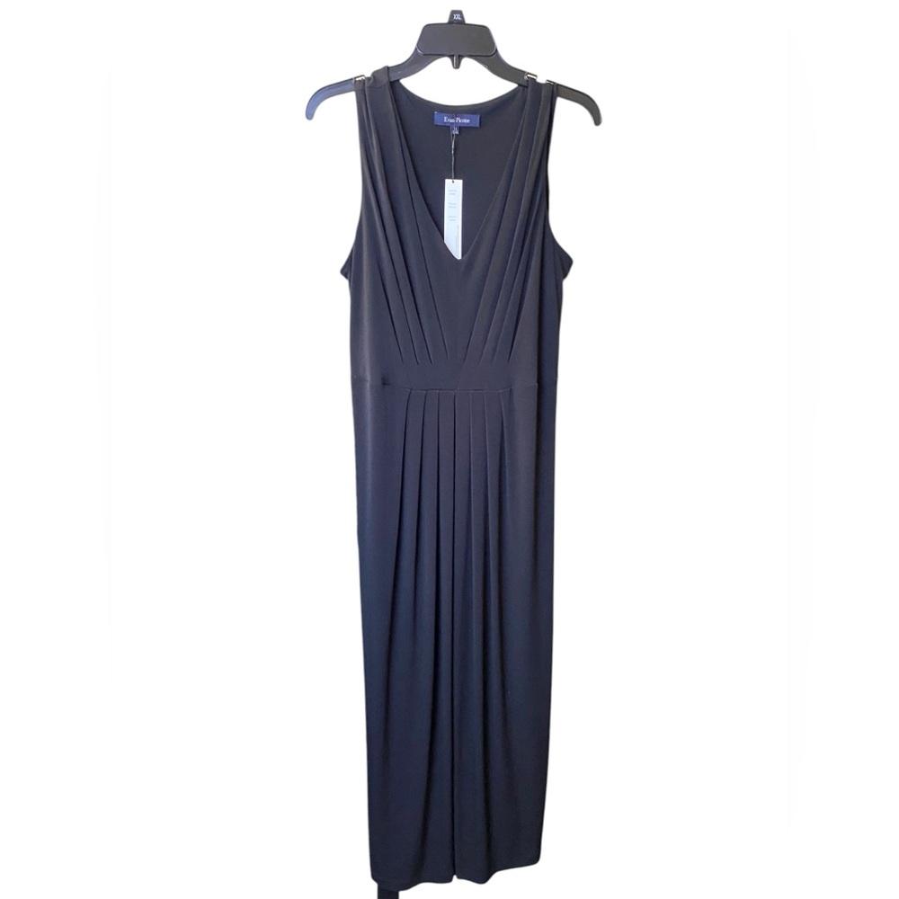 NWOT EVAN PICONE BLACK SLEEVELESS BELTED LONG MAXI JERSEY DRESS WITH SLIT XL